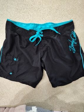 Black Swim Shorts with Teal Trim Juniors Body Glove
